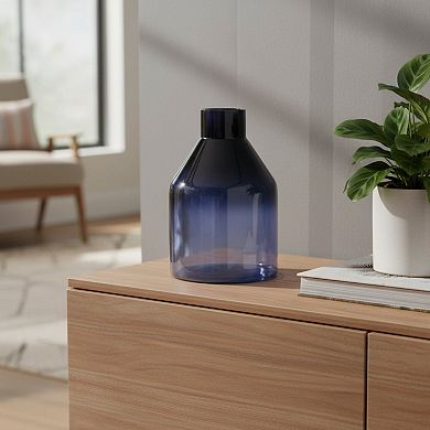 HomeRoots 7" Blue Ombre Glass Cylinder Table Vase