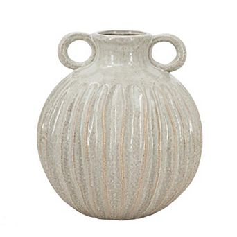 HomeRoots 10" Sage And Gray Round With Handles Ceramic Table Vase