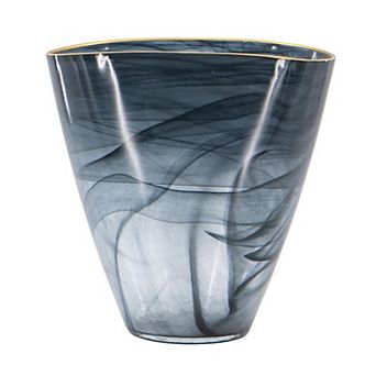 HomeRoots 9" Charcoal Abstract Swirl Art Glass Table Vase