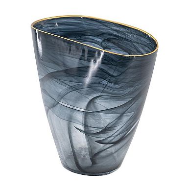 HomeRoots 9" Charcoal Abstract Swirl Art Glass Table Vase