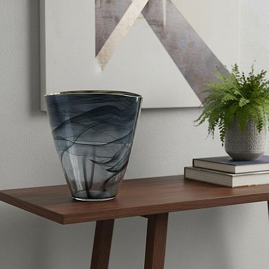 HomeRoots 9" Charcoal Abstract Swirl Art Glass Table Vase