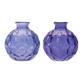 HomeRoots Set of Two Blue Glass Round Table Vases