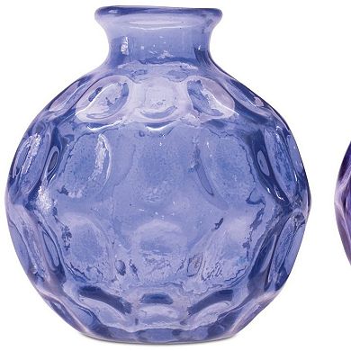 HomeRoots Set of Two Blue Glass Round Table Vases