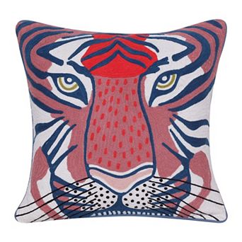 HomeRoots 20" Blue and Red Cheetah Throw Pillow with Embroidery