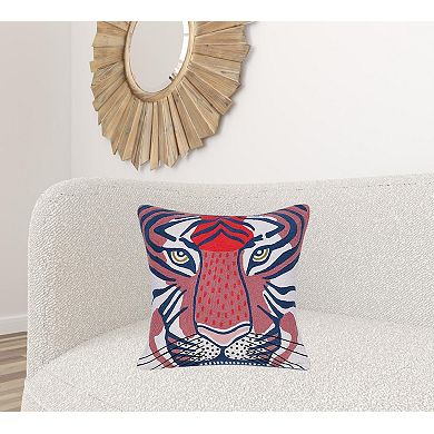 HomeRoots 20" Blue and Red Cheetah Throw Pillow with Embroidery