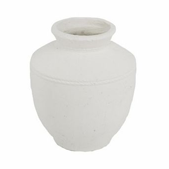 HomeRoots 16" White Terracotta Round Jug Vase