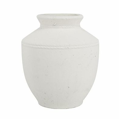 HomeRoots 16" White Terracotta Round Jug Vase