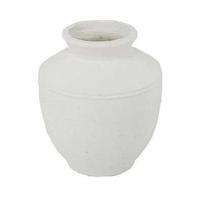 HomeRoots 16" White Terracotta Round Jug Vase