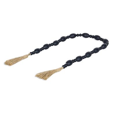 HomeRoots 36" Dark Blue Wood Hand Painted Decorative Tassel