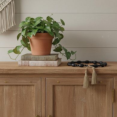 HomeRoots 36" Dark Blue Wood Hand Painted Decorative Tassel