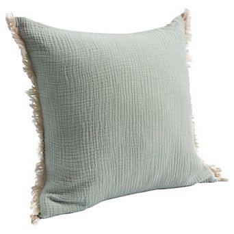 HomeRoots 20" X 20" Green Cotton Zippered Down Pillow With Fringe