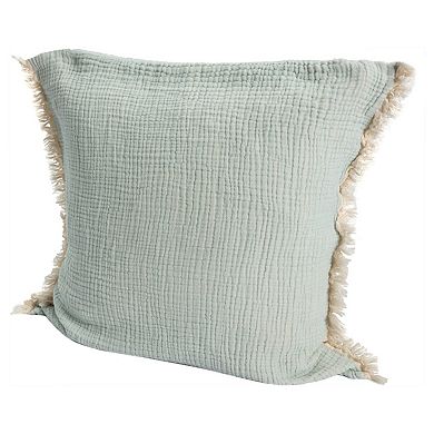 HomeRoots 20" X 20" Green Cotton Zippered Down Pillow With Fringe