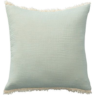 HomeRoots 20" X 20" Green Cotton Zippered Down Pillow With Fringe