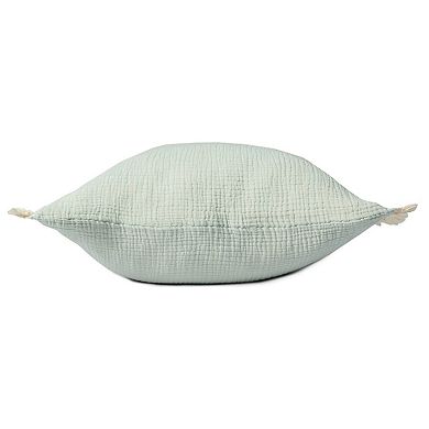 HomeRoots 20" X 20" Green Cotton Zippered Down Pillow With Fringe