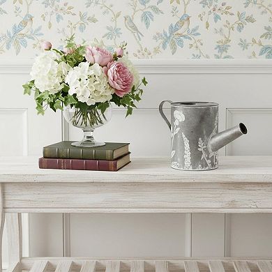 HomeRoots 8" Gray And White Galvanized Metal Flowers Hand Painted Decorative Watering Can