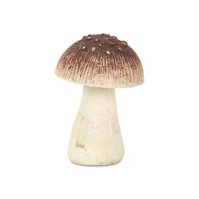 HomeRoots 6" Red And Off White Cast Iron Mushroom Tabletop Sculpture