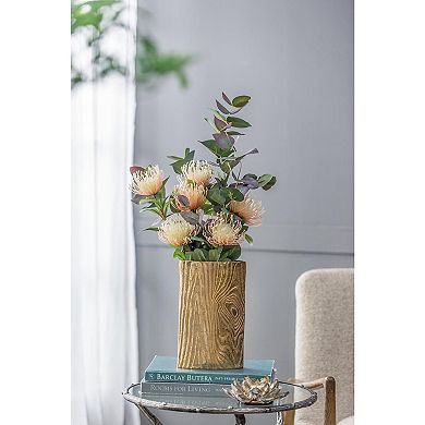 HomeRoots 10" Gold Aluminum Oval Faux Wood Table Vase