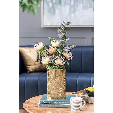 HomeRoots 10" Gold Aluminum Oval Faux Wood Table Vase