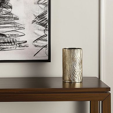 HomeRoots 10" Gold Aluminum Oval Faux Wood Table Vase