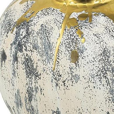 HomeRoots 12" Gray Ivory And Gold Modern Abstract Ceramic Table Vase