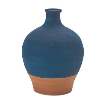 HomeRoots 9" Blue And Terra Cotta Ceramic Round Urn