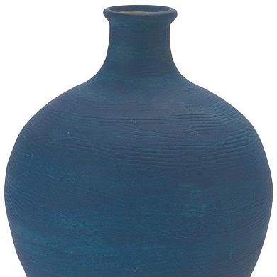 HomeRoots 9" Blue And Terra Cotta Ceramic Round Urn