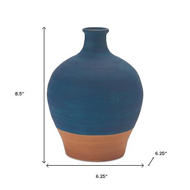 HomeRoots 9" Blue And Terra Cotta Ceramic Round Urn