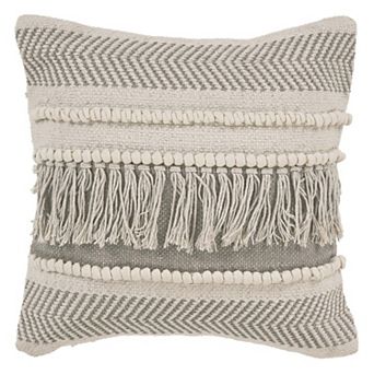 HomeRoots 20" Beige and Ivory Throw Pillow with Fringe