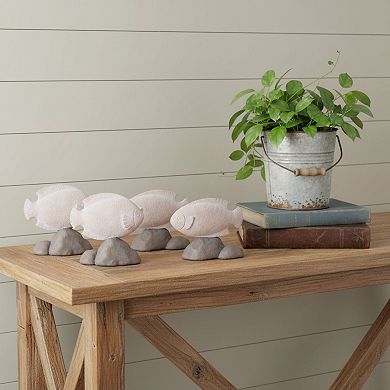 HomeRoots Set of Four Beige And Gray Polyresin Fish Figurines