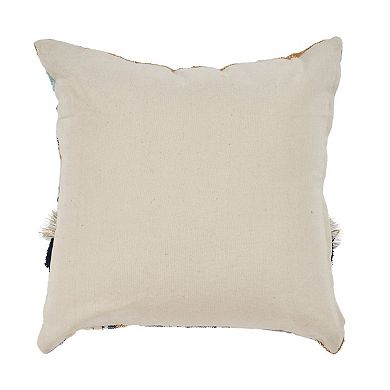 HomeRoots 18" Blue and Beige Throw Pillow with Tassels