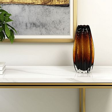 HomeRoots 12" Burnt Umber Wavy Glass Table Vase