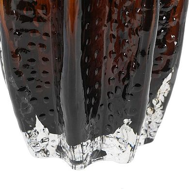 HomeRoots 12" Burnt Umber Wavy Glass Table Vase