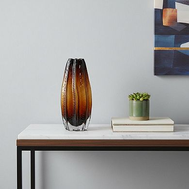 HomeRoots 12" Burnt Umber Wavy Glass Table Vase