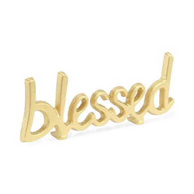 HomeRoots 8" Gold Cast Iron Blessed Hand Painted Tabletop Sculpture