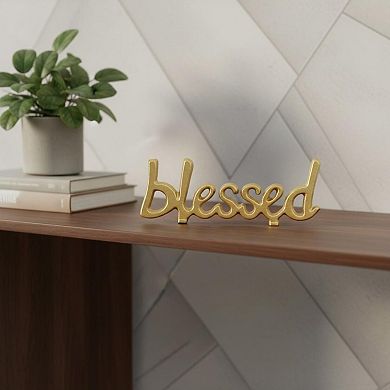 HomeRoots 8" Gold Cast Iron Blessed Hand Painted Tabletop Sculpture