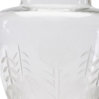HomeRoots 7" Clear Etched Leaf Glass Urn Table Vase