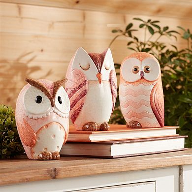 HomeRoots Set of Three Pink And Beige Terracotta Owl Figurines