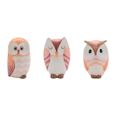 HomeRoots Set of Three Pink And Beige Terracotta Owl Figurines
