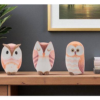 HomeRoots Set of Three Pink And Beige Terracotta Owl Figurines