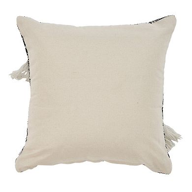 HomeRoots 18" Black and Off White Throw Pillow with Fringe