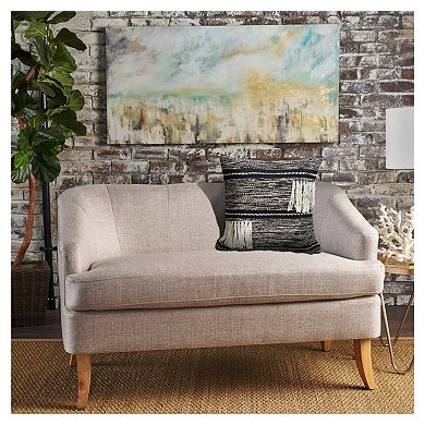 HomeRoots 18" Black and Off White Throw Pillow with Fringe