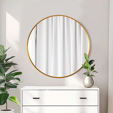 HomeRoots 20" Gold Aluminum Round Framed Bathroom Vanity Mirror