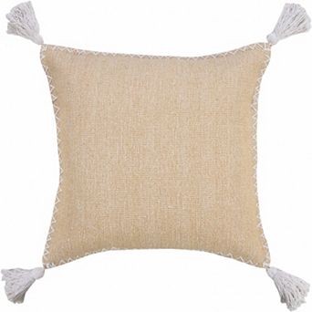 HomeRoots 20" Brown and White Throw Pillow with Embroidery and Tassels