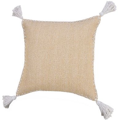 HomeRoots 20" Brown and White Throw Pillow with Embroidery and Tassels