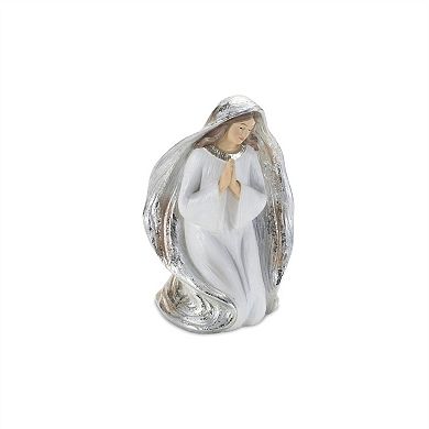 HomeRoots Set of Six White And Silver Resin Christmas Nativity Figurines