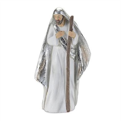 HomeRoots Set of Six White And Silver Resin Christmas Nativity Figurines