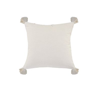 HomeRoots 20" Red Blue And Natural Geometric Polyester Blend Throw Pillow Cover with Tassels