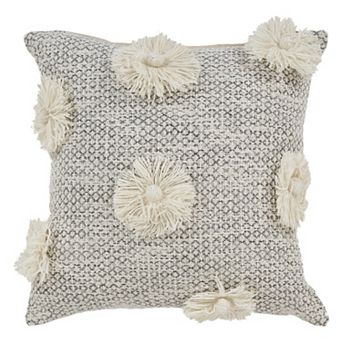 HomeRoots 18" Gray and Ivory Throw Pillow with Tassels