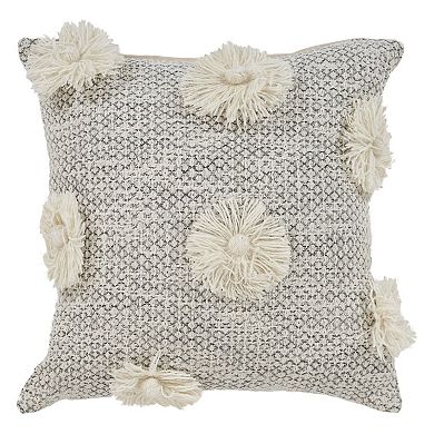 HomeRoots 18" Gray and Ivory Throw Pillow with Tassels