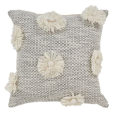 HomeRoots 18" Gray and Ivory Throw Pillow with Tassels